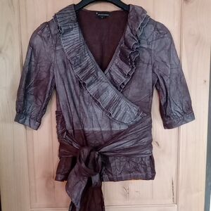 Grey-ish Brown Purple Ruffled Wrap Top